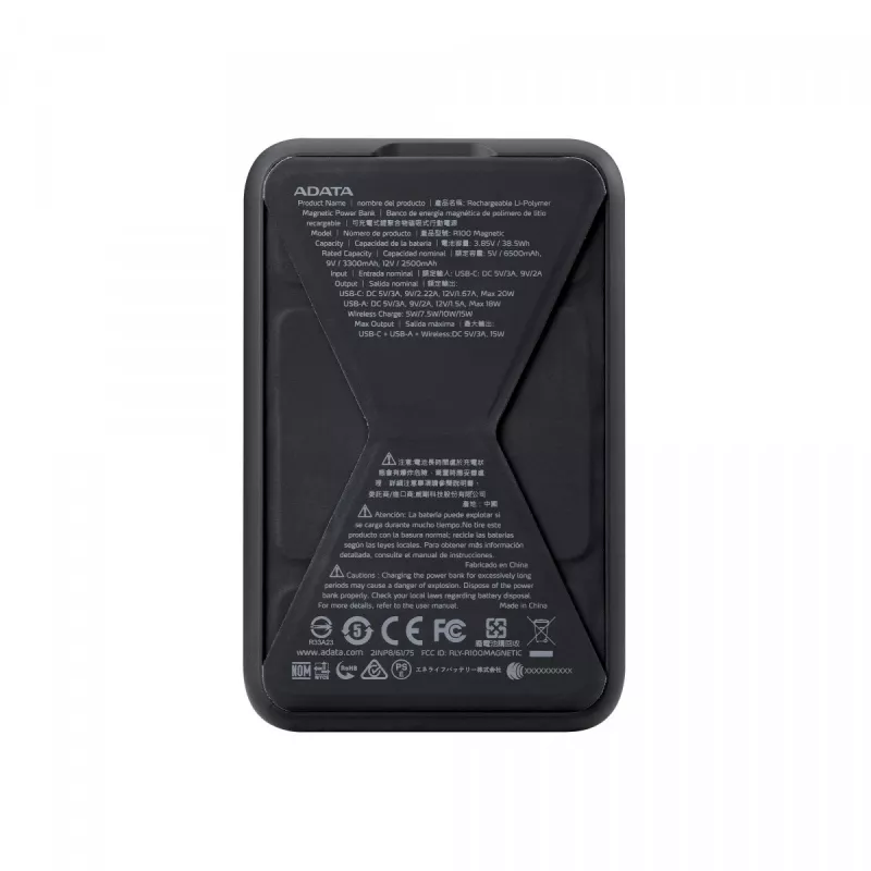 ADATA PR100-12BK Powerbankas, 10000 mAh, belaidis įkrovimas, juodas