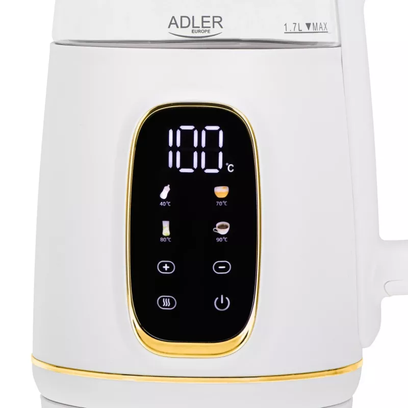 Elektrinis virdulys Adler AD 1305WG – 1.7 L, 2200 W, stiklas/plastikas, baltas/auksinis/permatomas