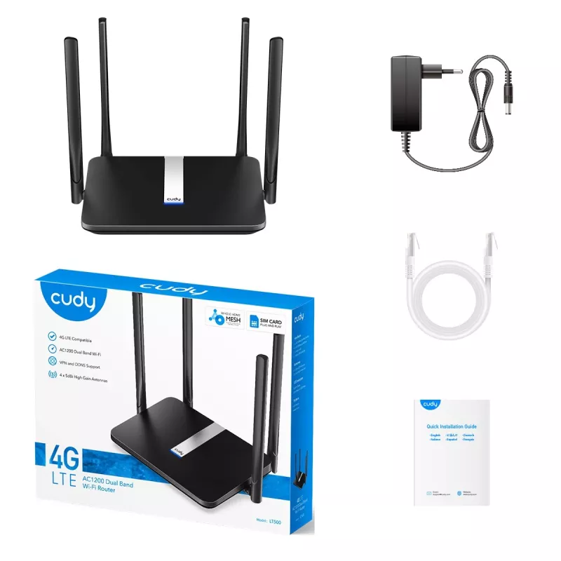 Cudy LT500 belaidis maršrutizatorius Fast Ethernet dviejų juostų (2,4 GHz / 5 GHz) 4G juodas