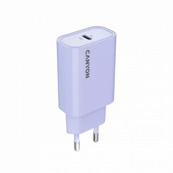 Sieninis įkroviklis CANYON OnCharge 30CL, 30W USB-C PD, 1x PD išėjimas, EU kištukas, Purpurinis