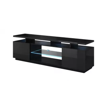 Spintelė TV Cama Meble EVA 180x40x56 cm, juoda blizgi, MDF viršus, juodas rėmas