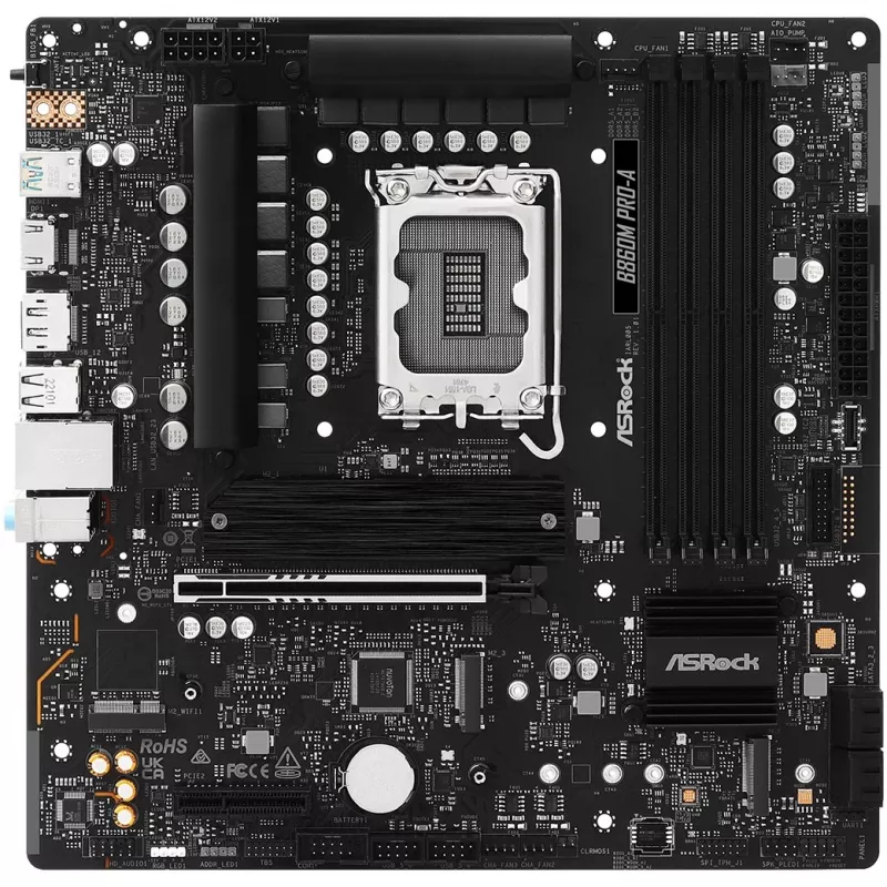 Motininė plokštė ASRock B860M Pro-A micro ATX — Intel B860, LGA 1851, DDR5, 4 DIMM, iki 256 GB, 2,5Gb Ethernet