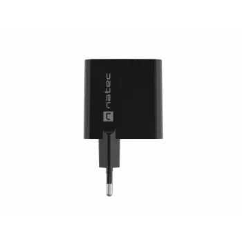 Laidinis mobiliojo įrenginio įkroviklis NATEC NUC-2145, 65W, USB-C PD 3.0 + QC 3.0, 1x USB-C, 1x USB-A, 110–240V, Juodas
