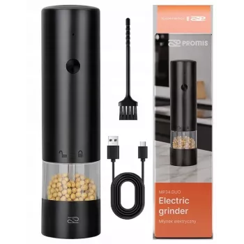 Druskinė PROMIS MP34, keraminis peiliukas, reguliuojamas malimas, 180 mm, juoda, USB