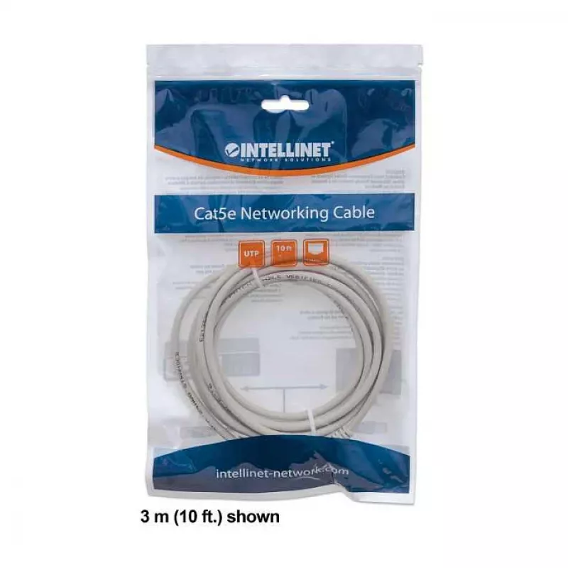 Intellinet tinklo jungiamasis laidas, Cat6, 2m, pilkas, CCA, U/UTP, PVC, RJ45, paauksuoti kontaktai, apsaugotas nuo užkliuvimo, su apsauginiu gaubtu, viso gyvenimo garantija