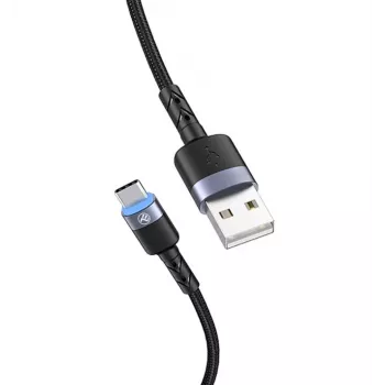 Duomenų laidas Tellur USB į Type-C LED nailoninis pintas 1,2 m Juodas