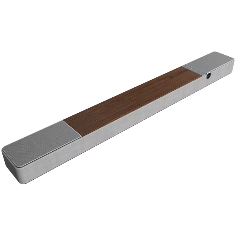 Garsiakalbių juosta KLIPSCH 1073541 — 3.1.2 kanalų, 100 W RMS, įmontuotas žemų dažnių garsiakalbis, Pilka/Riešutas