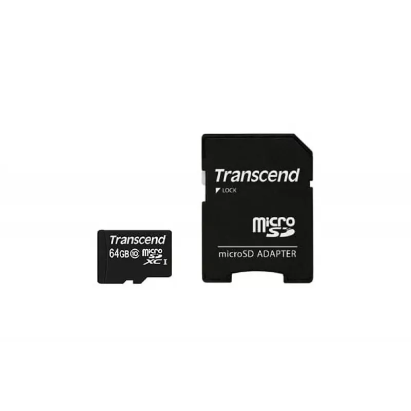 „Transcend“ 64 GB „MicroSDXC“ 10 klasės atminties kortelė su SD adapteriu