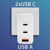 Kroviklis QOLTEC 100W GaN USB-C Dual PD 5–20V 1.5–5A, 2×USB-C