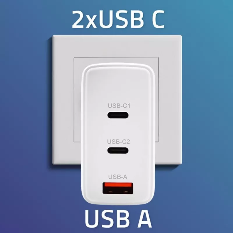 Kroviklis QOLTEC 100W GaN USB-C Dual PD 5–20V 1.5–5A, 2×USB-C