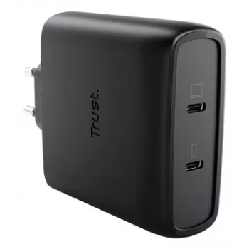 TRUST Maxo 100W 2 prievadų USB-C GaN įkroviklis – 100 W, 2× USB-C, 20 V maks., 2 m laidas, juodas