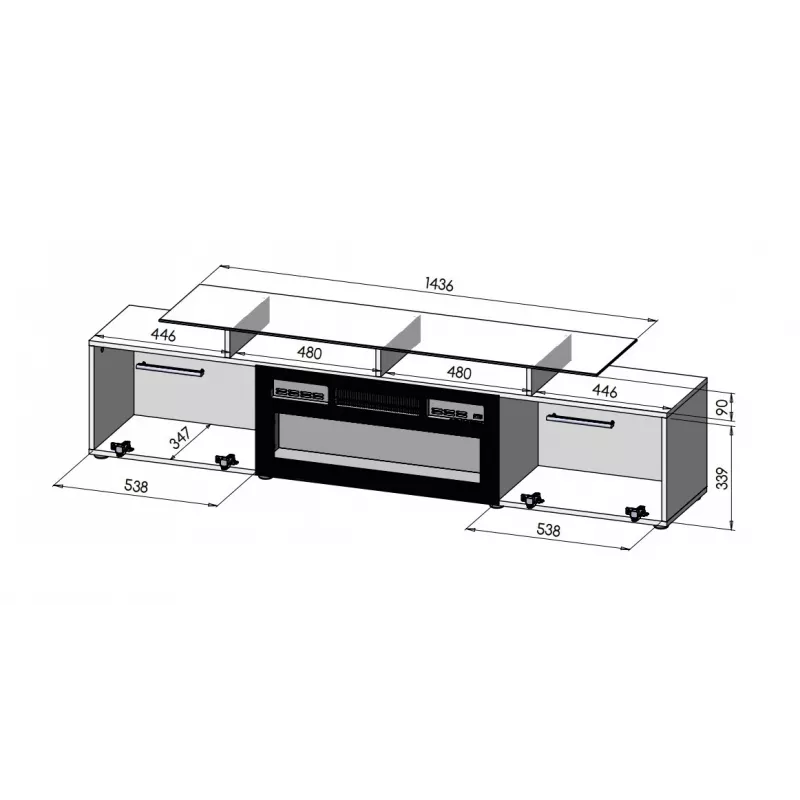 TV spintelė Cama Meble ROVA su elektriniu židiniu 190x37x48 cm balta/blizganti balta
