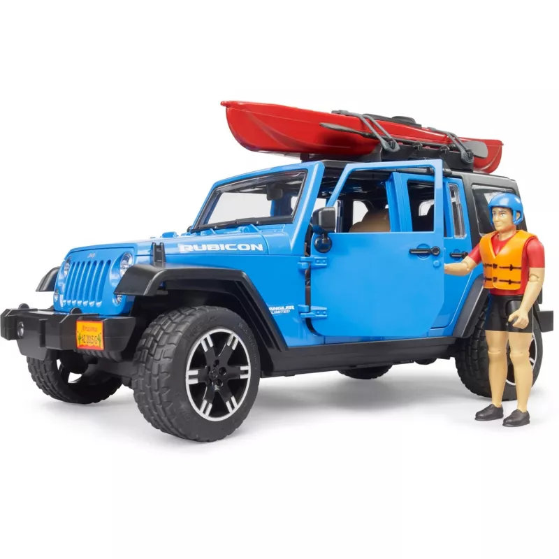 BRUDER Jeep Wrangler Rubicon Unlimited su baidare ir figūrėle BR-02529 – mastelio modelis