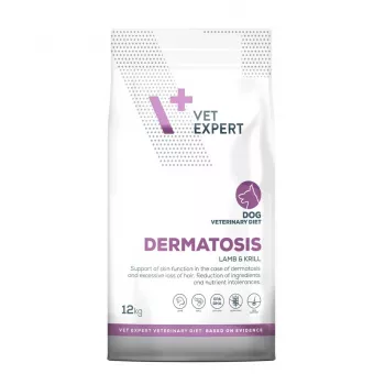 Sausas šunų maistas VETEXPERT Dermatosis Ėriena ir Krilis 12 kg – veterinarinė dieta odos ligoms
