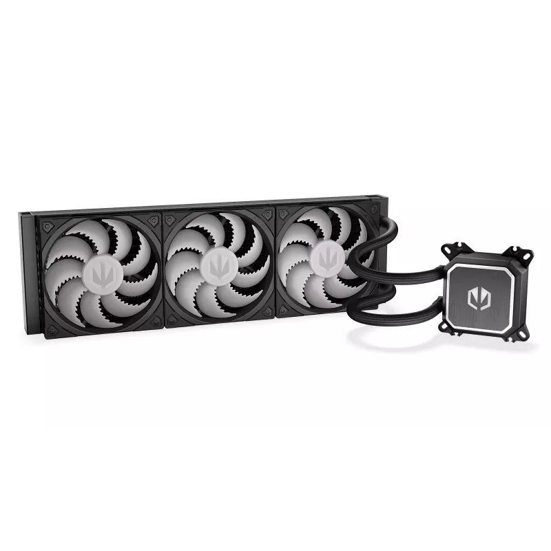 Vandens aušintuvas ENDORFY Navis F360 ARGB Black — 360 mm radiatorius, 3x 120×25 mm ventiliatoriai, 250–1800 RPM, siurblys 1600–2600 RPM, LGA 1700/AM5/AM4