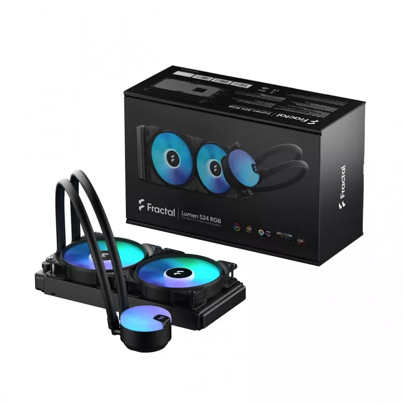 Skystinis procesoriaus aušintuvas Fractal Design Lumen S24 v2 RGB — 240 mm radiatorius, 120 mm RGB ventiliatoriai, juodas