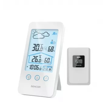 Sencor SWS 3000 W orų stotelė su belaidžiu jutikliu ir įkrovimo dėklu, balta