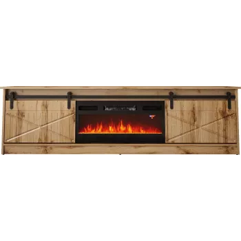TV spintelė Cama Meble GRANERO su židinio moduliu, Wotan ąžuolas, 2000×350×567 mm, 2 durys, 2 lentynos
