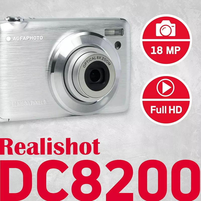Agfa Photo DC8200 Sidabrinis + Dėklas + SD kortelė 16GB