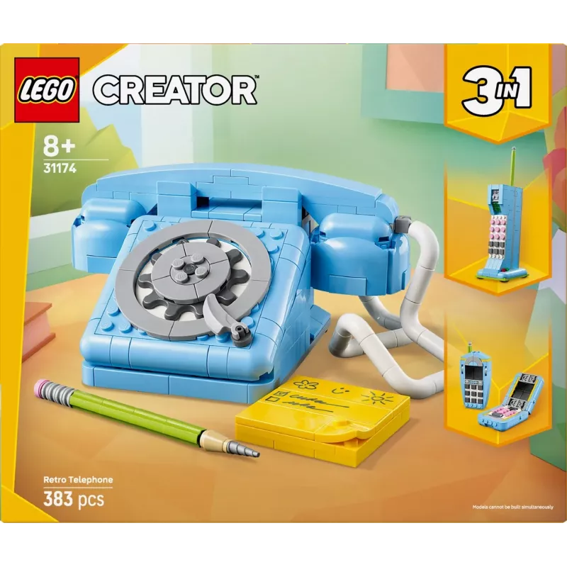 LEGO Creator 3-in-1 31174 Retro Telefonas konstravimo rinkinys, 383 detalės, 8+ metai, 70×110×150 mm