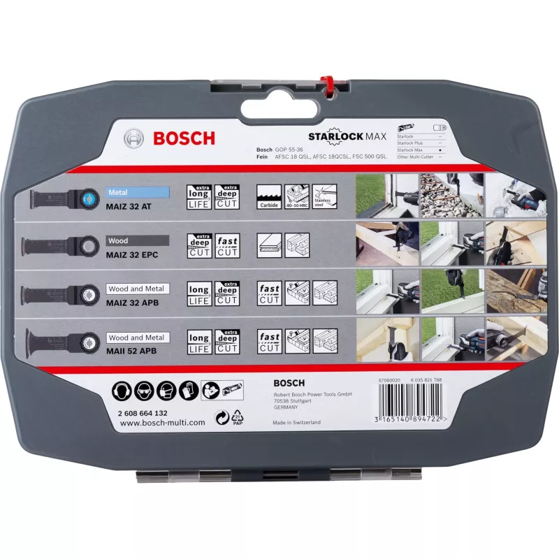 Bosch Starlock Best of Heavy Duty rinkinys, 4 vnt., peilių rinkinys, metalas, mediena, juoda, dėžutė