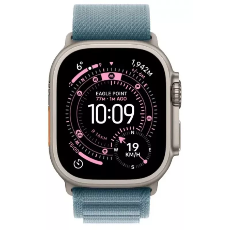 Apple Watch Ultra 3 GPS + Cellular 49mm natūralaus titano korpusas su šviesiai mėlynu Alpine Loop dirželiu - vidutinis