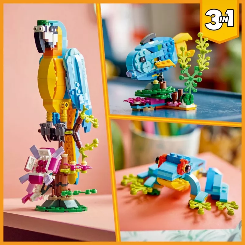 LEGO kūrybinis rinkinys Egzotiška papūga 31136 – Creator modelis, 253 detalės, 220×120×110 mm