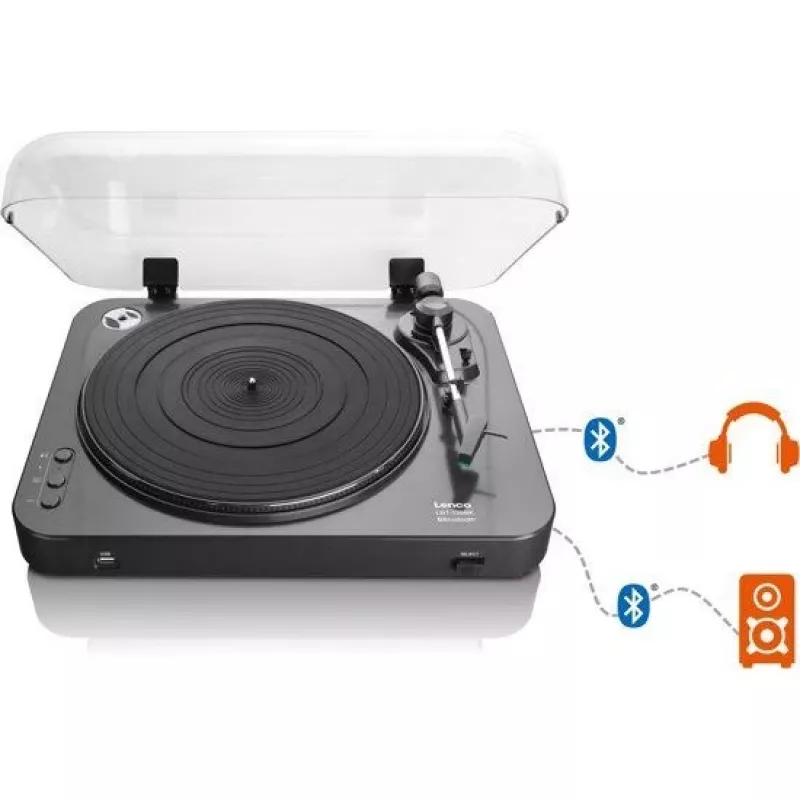 Pavarų diržu varomas vinilo grotuvas Lenco LBT-120BK juodas pusiau automatinis