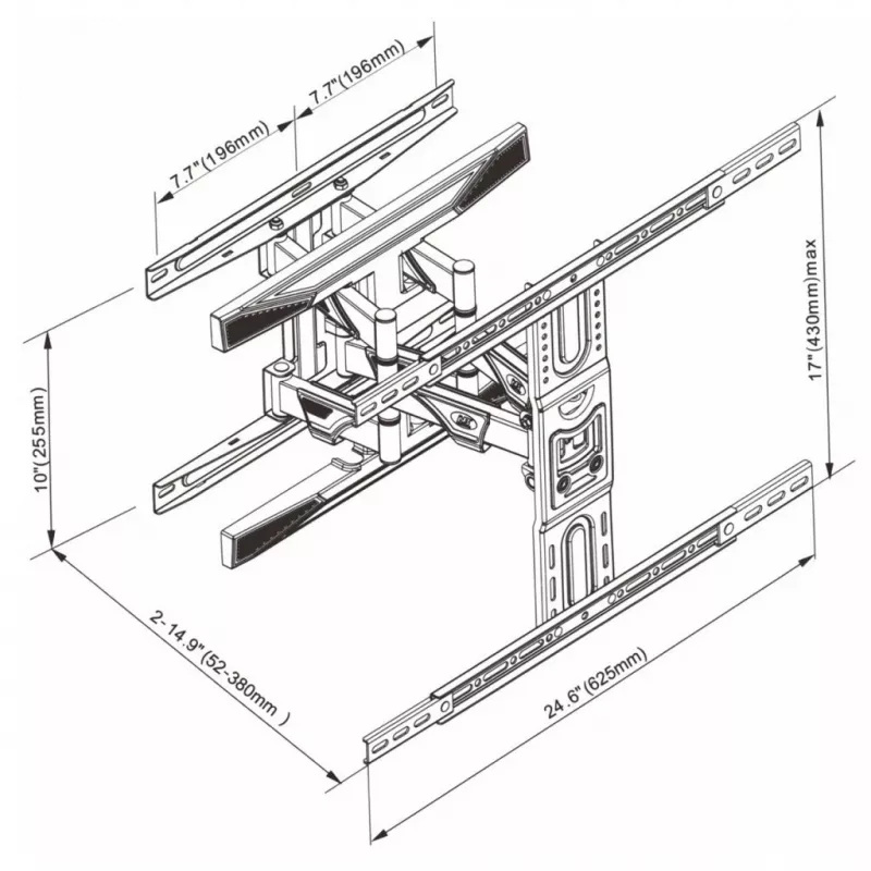 Sieninis TV laikiklis ART LCD/LED 40–75 col., iki 45 kg, pakreipiamas ir pasukamas, aukštis 52–380 mm, max VESA 600x400