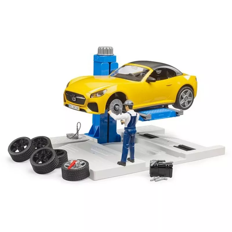 BRUDER Car Service Center bworld 62112 su Roadster, figūrėlėmis ir dirbtuvės elementais