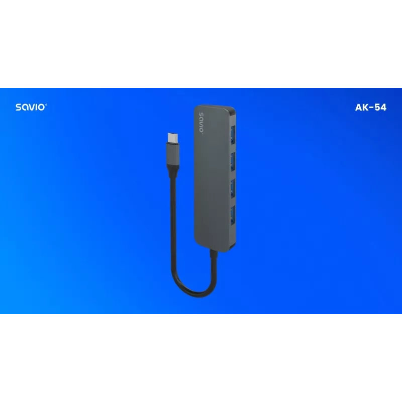 USB centrinis įrenginys SAVIO AK-54 — 4 x USB-A (USB 3.2 Gen 1), USB-C jungtis, juodas