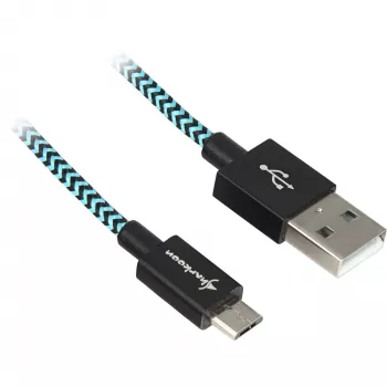 USB A–B laidas Sharkoon 2,0 m, USB 2.0, aliuminio pintas apvalkalas, juoda/mėlyna