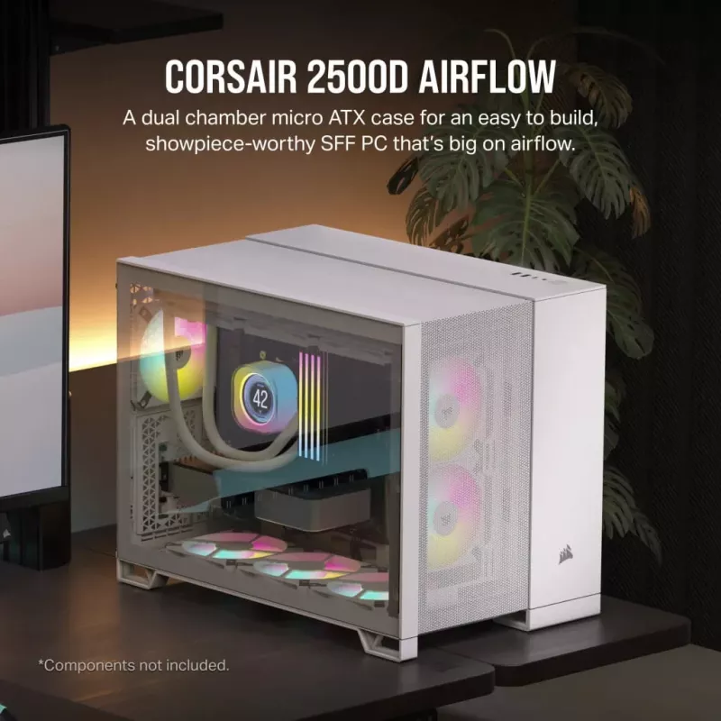 Corsair 2500D AIRFLOW Micro ATX dviejų kamerų PC korpusas – baltas CC-9011264-WW