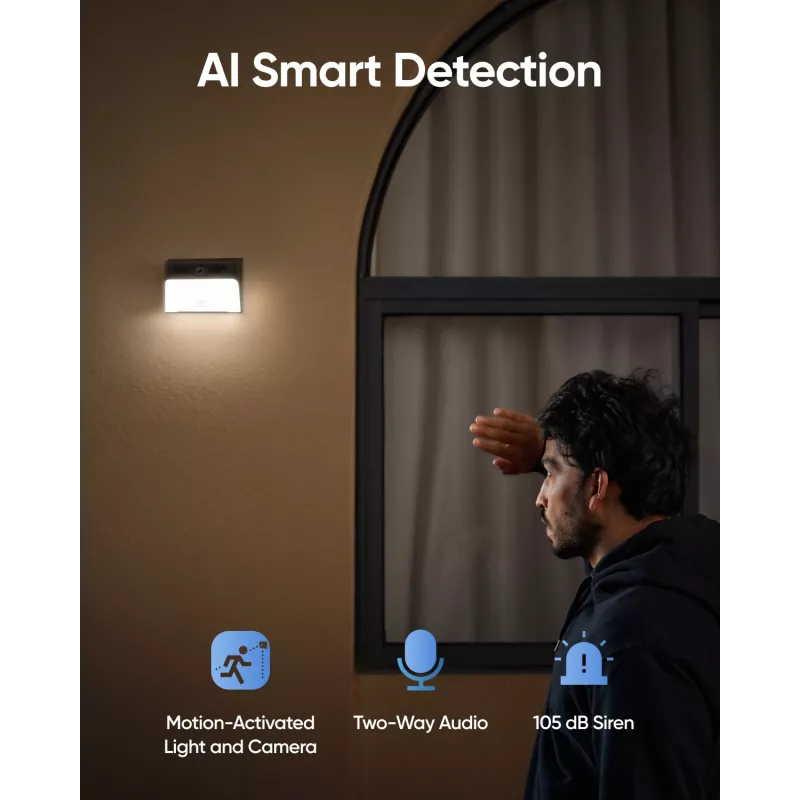 Anker Innovations Eufy Solar Wall Light Cam S120 – tinklo stebėjimo kamera, atspari oro sąlygoms, spalvotas (dienos/nakties) vaizdas
