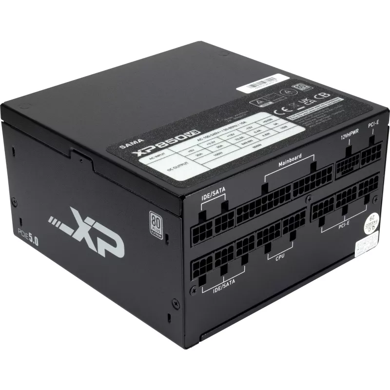 SAMA XPH-850A, maitinimo blokas 1x 12 kaiščių didelės galios GPU, 3x PCIe, kabelių valdymas, 850 W