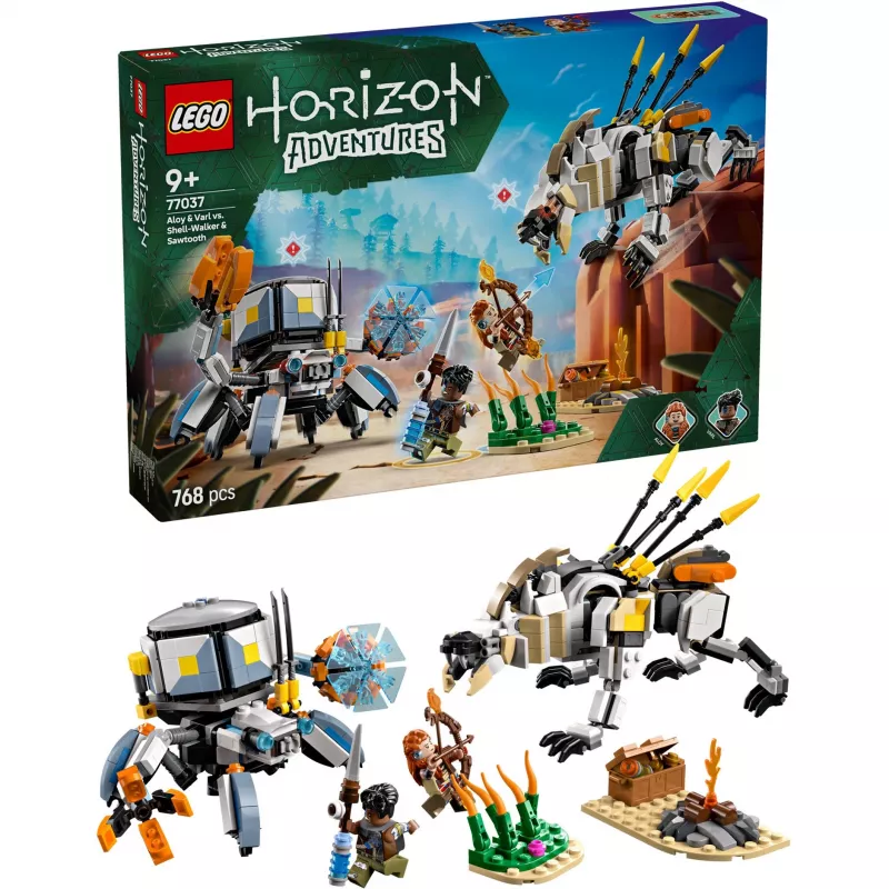 LEGO rinkinys Horizon Adventures 77037 – Aloy ir Varl prieš Shell-Walker ir Sawtooth, 768 detalių, 2 minifigūrėlės