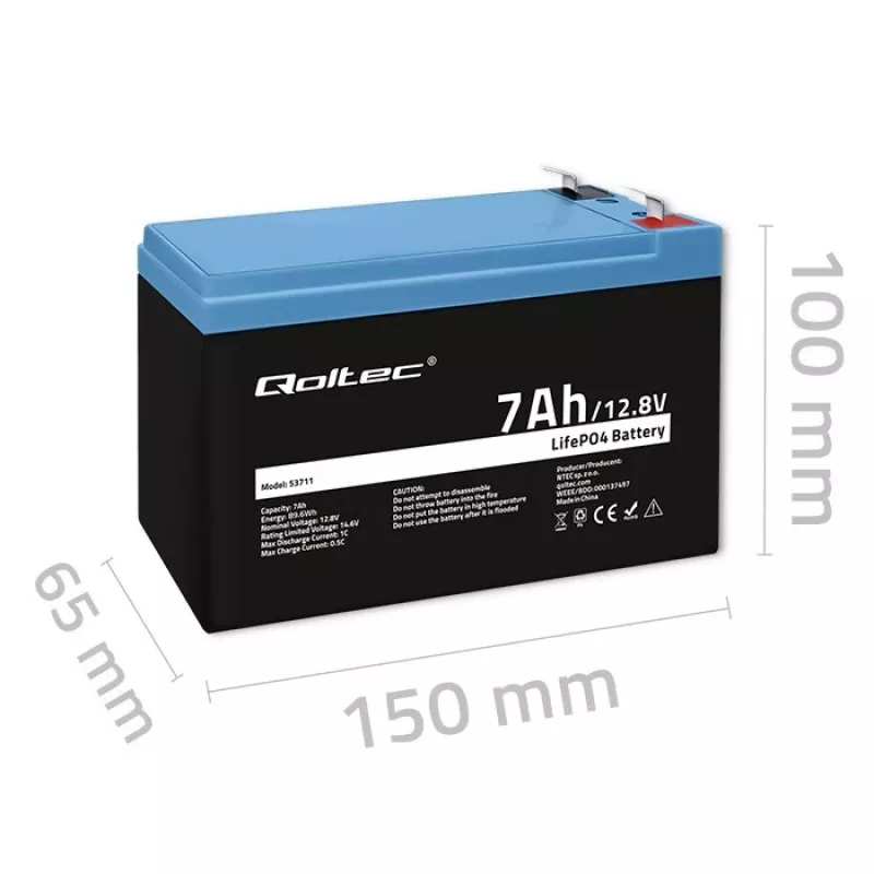 LiFePO4 akumuliatorius 12,8V 7Ah, 89,6Wh su BMS