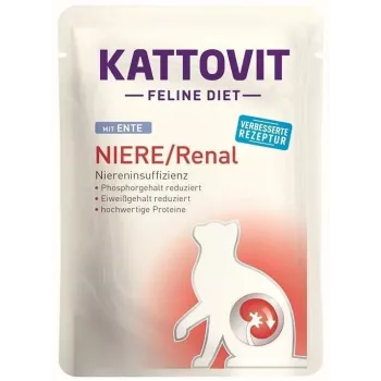 KATTOVIT sausas ėdalas suaugusioms katėms, Kattovit Dry Food 85g – anties skonio, 85 g pakelis, esant nepakankamai inkstų veiklai