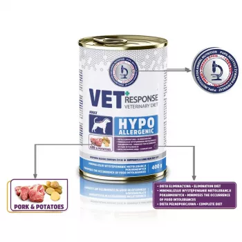 VET RESPONSE Hypoallergenic Pork šlapias šunų ėdalas - 400 g