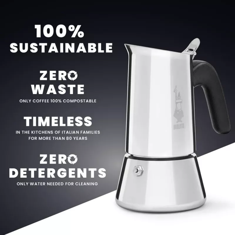 Moka puodas BIALETTI Venus dėžutė 0,1 L nerūdijantis plienas, 2 puodeliai, polipropileno rankena