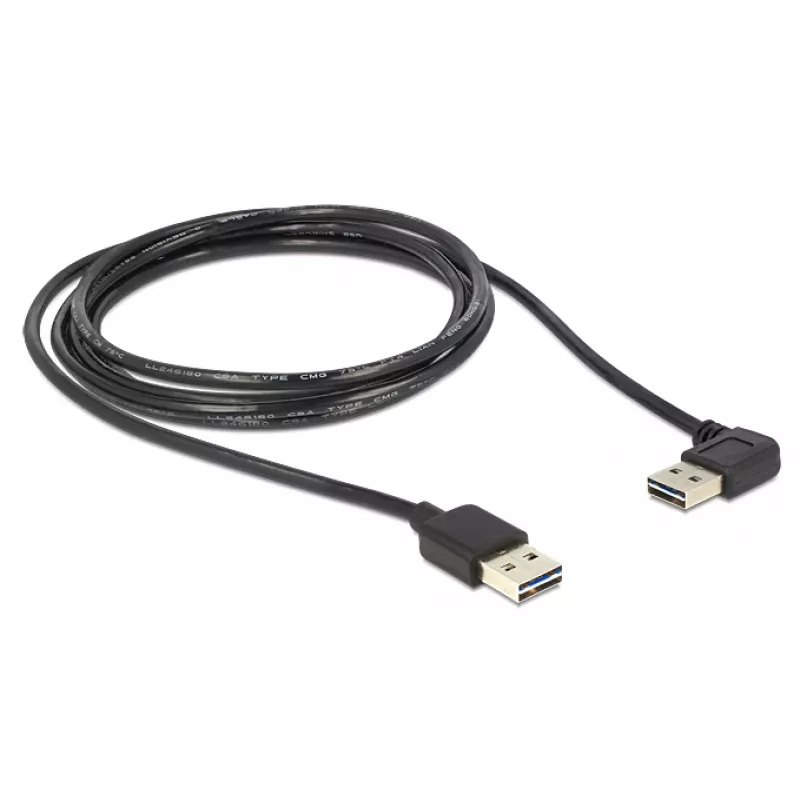 USB kabelis DeLOCK 1m USB 2.0 A lizdas/kištukas 90° juodas
