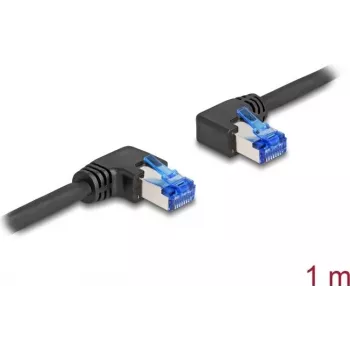 Tinklo kabelis DeLOCK RJ45 Cat.6A S/FTP dešinysis kairysis lenktas 1 m juodas