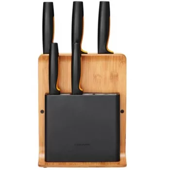 Fiskars 1057552 Slot peilių blokas – medinis stačiakampis blokas su 5 lizdais, nerūdijantis plienas, maks. peilio ilgis 21,3 cm