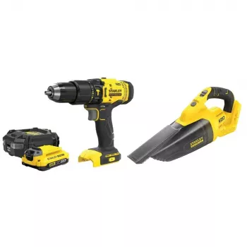 Belaidis įrankių rinkinys STANLEY SFMCK219D1-QW — 18V (20V nominali) Li‑Jon, 2 Ah akumuliatorius, DCD709 gręžtuvas/suktuvas, 6 dalių komplektas su įkrovikliu, dėklu, LED šviesa