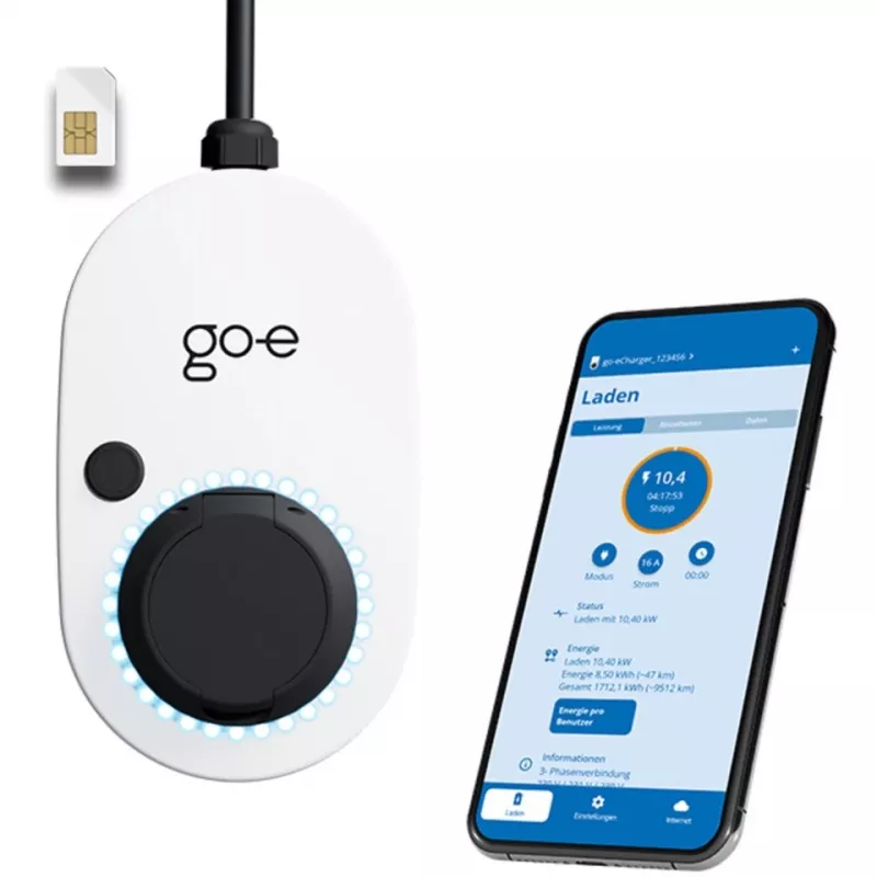 Kroviklis GO-E Gemini 2.0, 22 kW (32A 3 fazės), Wallbox Baltas/juodas, be kabelio, 4G/LTE