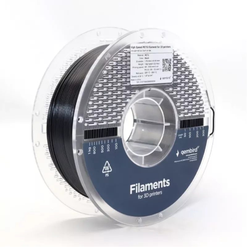 3D spausdinimo filamentas Gembird PETG 1,75 mm juodas 1 kg