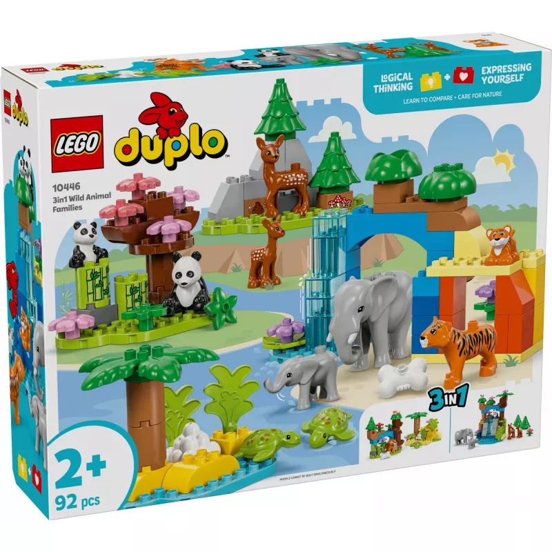 LEGO DUPLO Town Laukiniai gyvūnai ir jų šeimos 3-in-1 10446 — 92 detalės, nuo 2 m., 200×220×340 mm