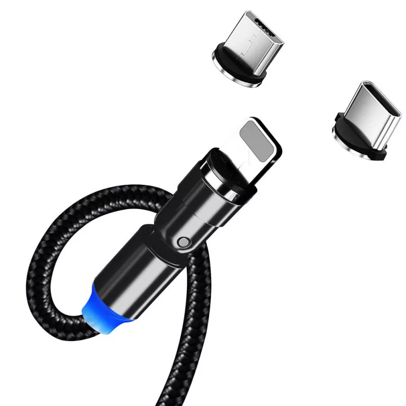 3 viename įkrovimo laidas ColorWay CW-CBUU037-BK — Lightning, Micro-USB, USB-C, 1 m, 2,4 A