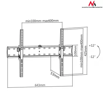 Maclean Mc-668 Pakreipiamas sieninis laikiklis, iki 40 kg, VESA 100x100–600x400