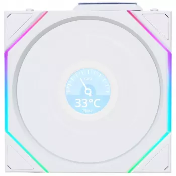 120 mm korpuso ventiliatorius Lian Li 12RTLLCD1W1W ARGB belaidis LCD baltas